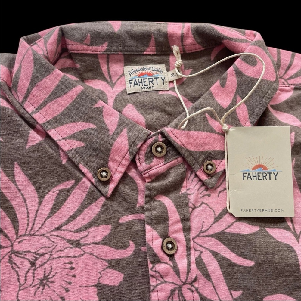 Faherty Breeze Sport Shirt Short Sleeve Cedar Beach Blossom Size XL $148
